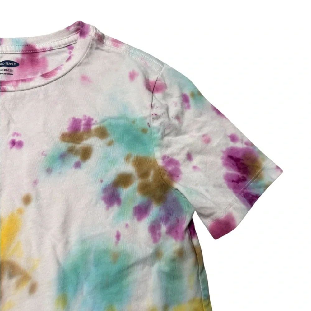 Old Navy | Kids White Shirt with Colorful Purple Yellow Turquoise Tie-Dye Tee